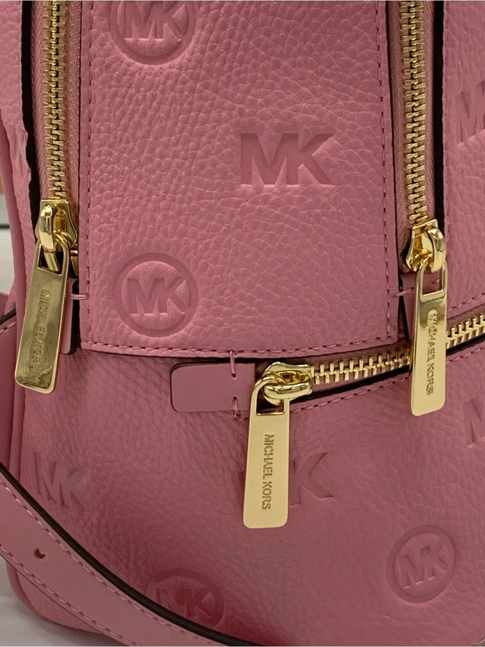 Michael Kors Rhea Carnation Medium Leather Backpack with Gold Hardware